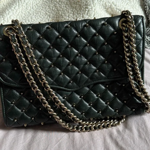 Rebecca Minkoff Quilted Affair Studed Green Chain Shoulder/Crossbody Bag - Picture 3 of 10